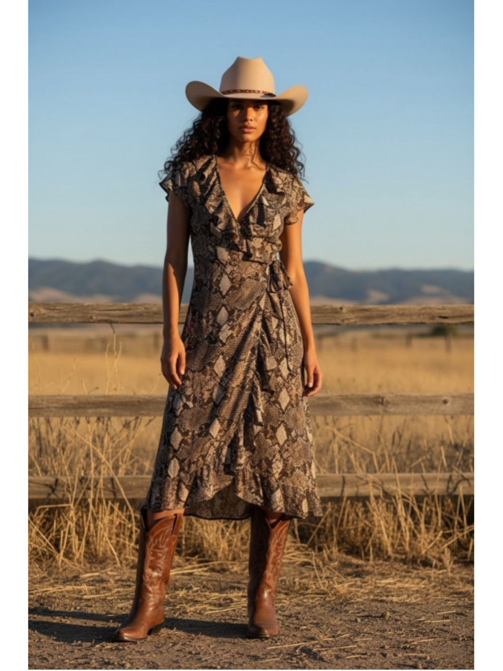Chelsea28| Women’s Ruffle wrap dress snakeskin| NWOT| Med
